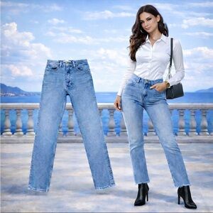 RE/DONE Stretch High Rise Straight Leg Jeans 27x28 Mid 90s Wash EUC